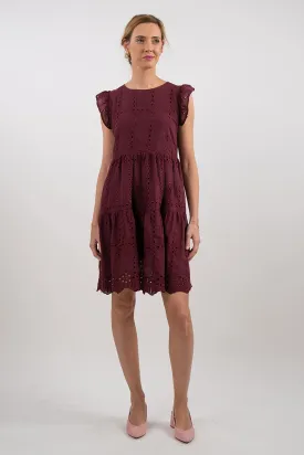Broderie Cap Sleeve Tiered Mini Dress