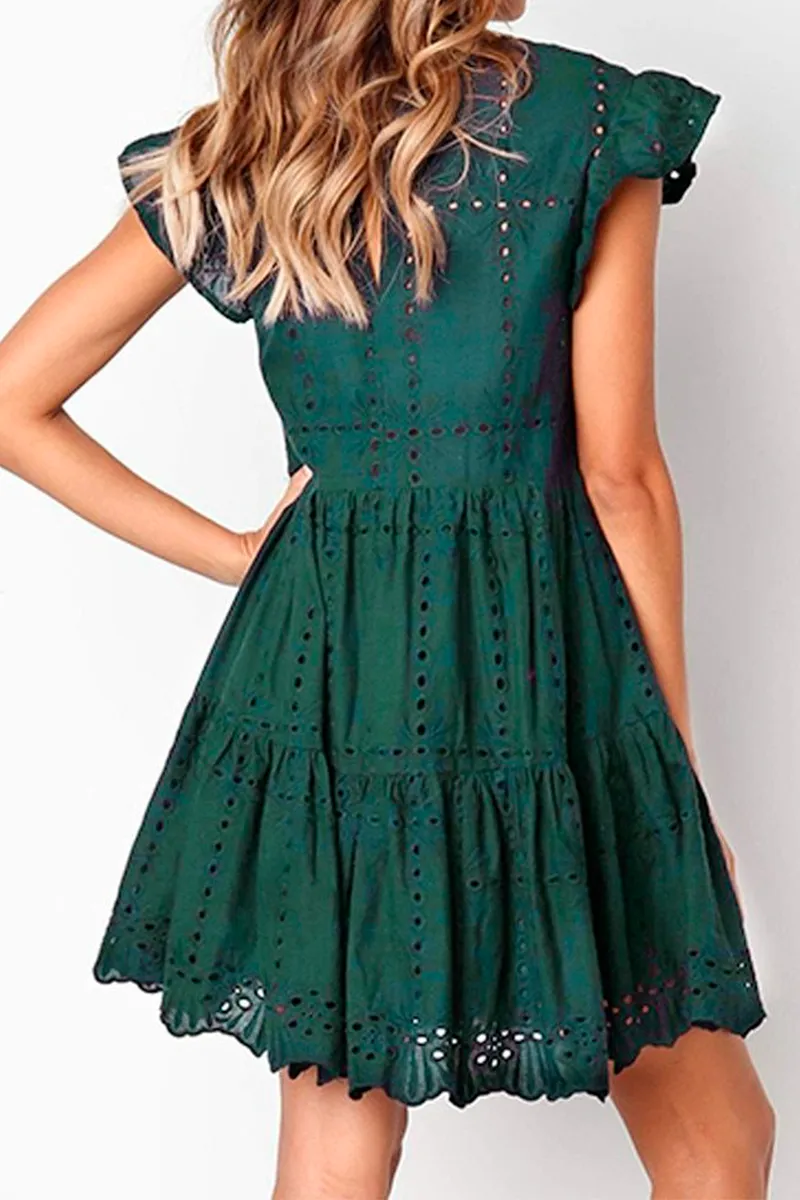 Broderie Cap Sleeve Tiered Mini Dress