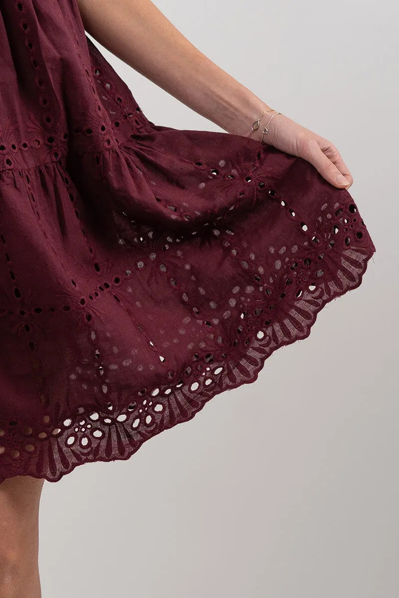 Broderie Cap Sleeve Tiered Mini Dress