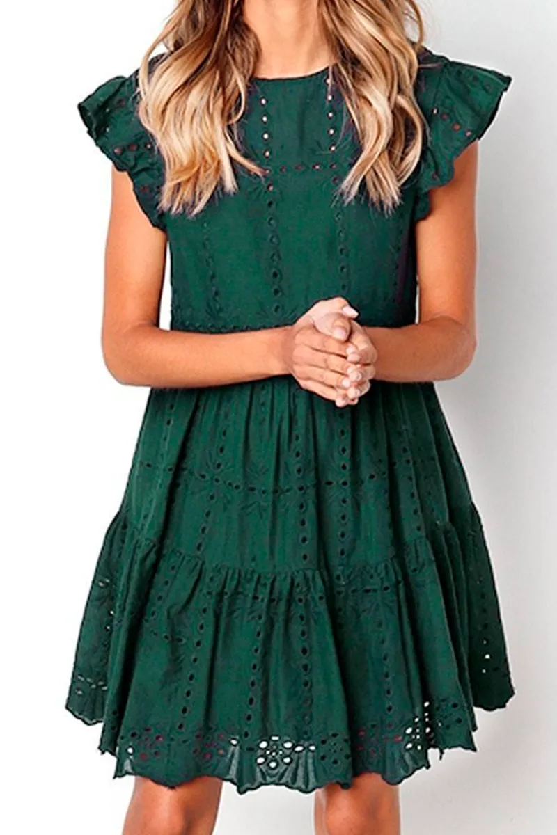 Broderie Cap Sleeve Tiered Mini Dress