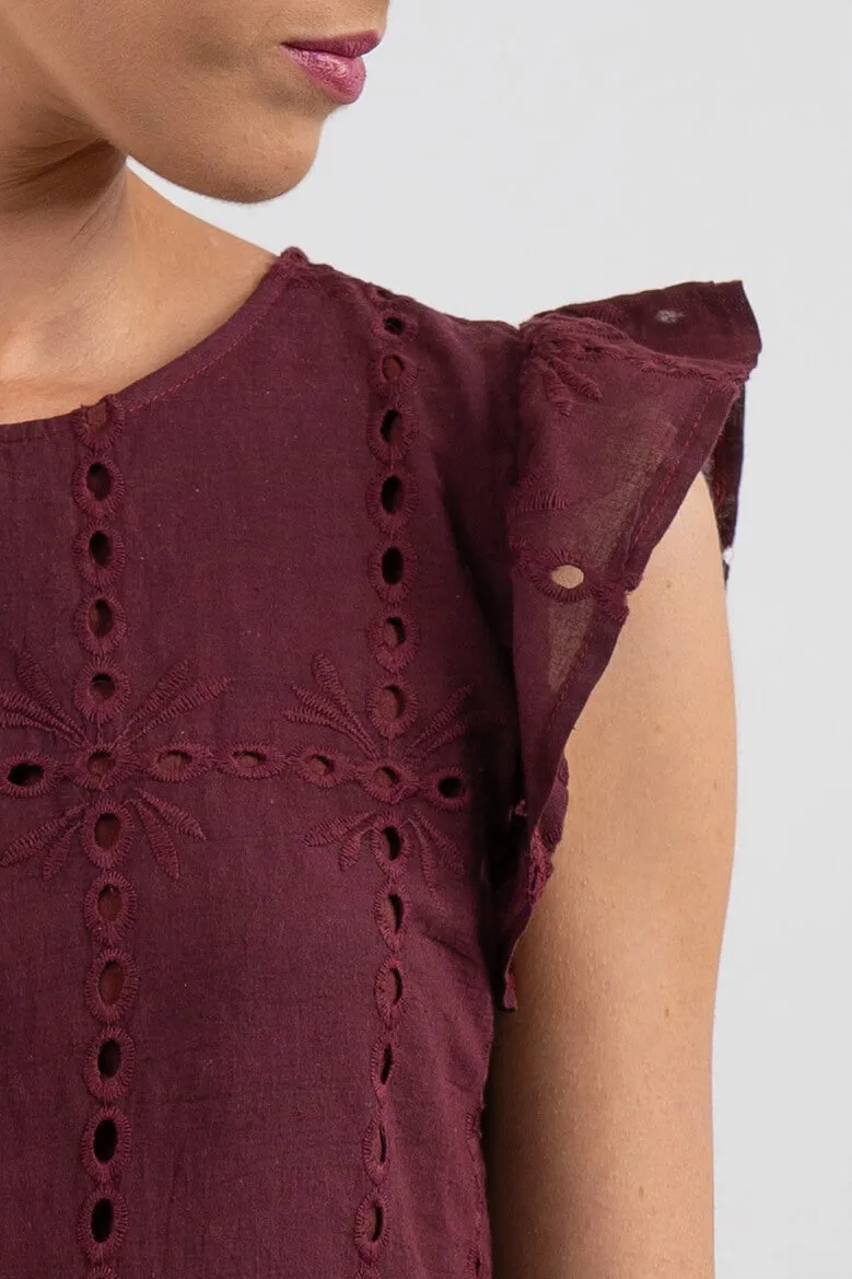 Broderie Cap Sleeve Tiered Mini Dress