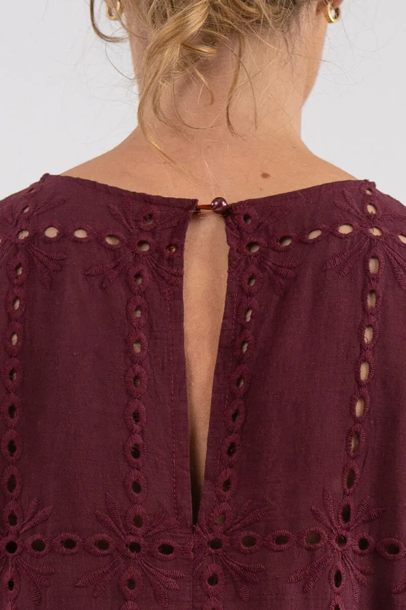 Broderie Cap Sleeve Tiered Mini Dress