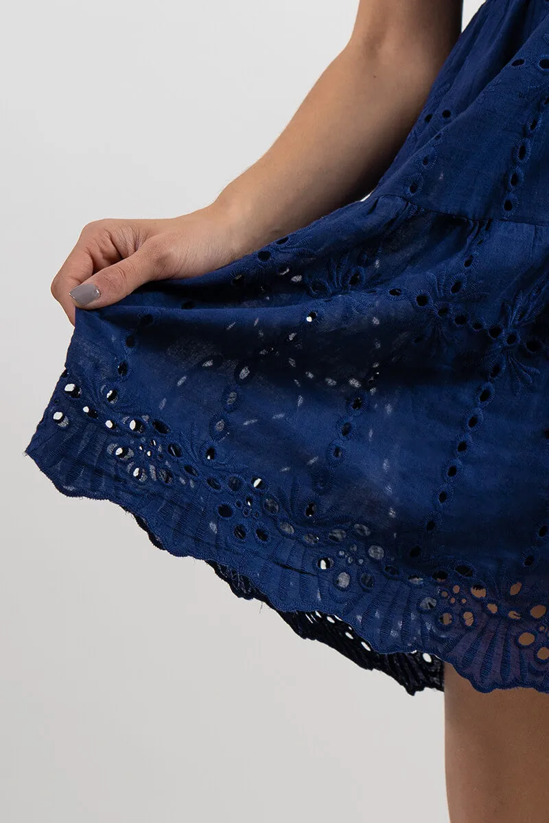 Broderie Cap Sleeve Tiered Mini Dress