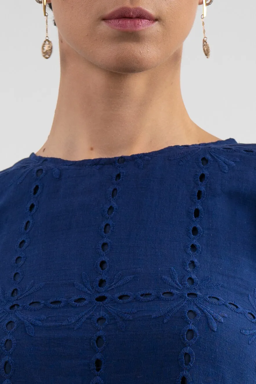 Broderie Cap Sleeve Tiered Mini Dress