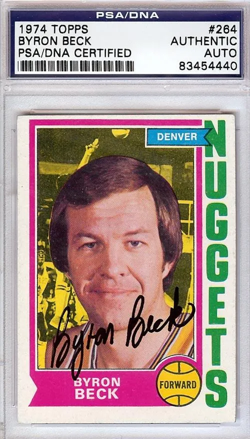 Byron Beck Autographed 1974 Topps Card #264 Denver Nuggets PSA/DNA #83454440
