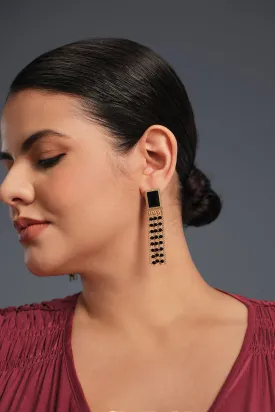 Curveins Modern Black Crystal Chain Earrings