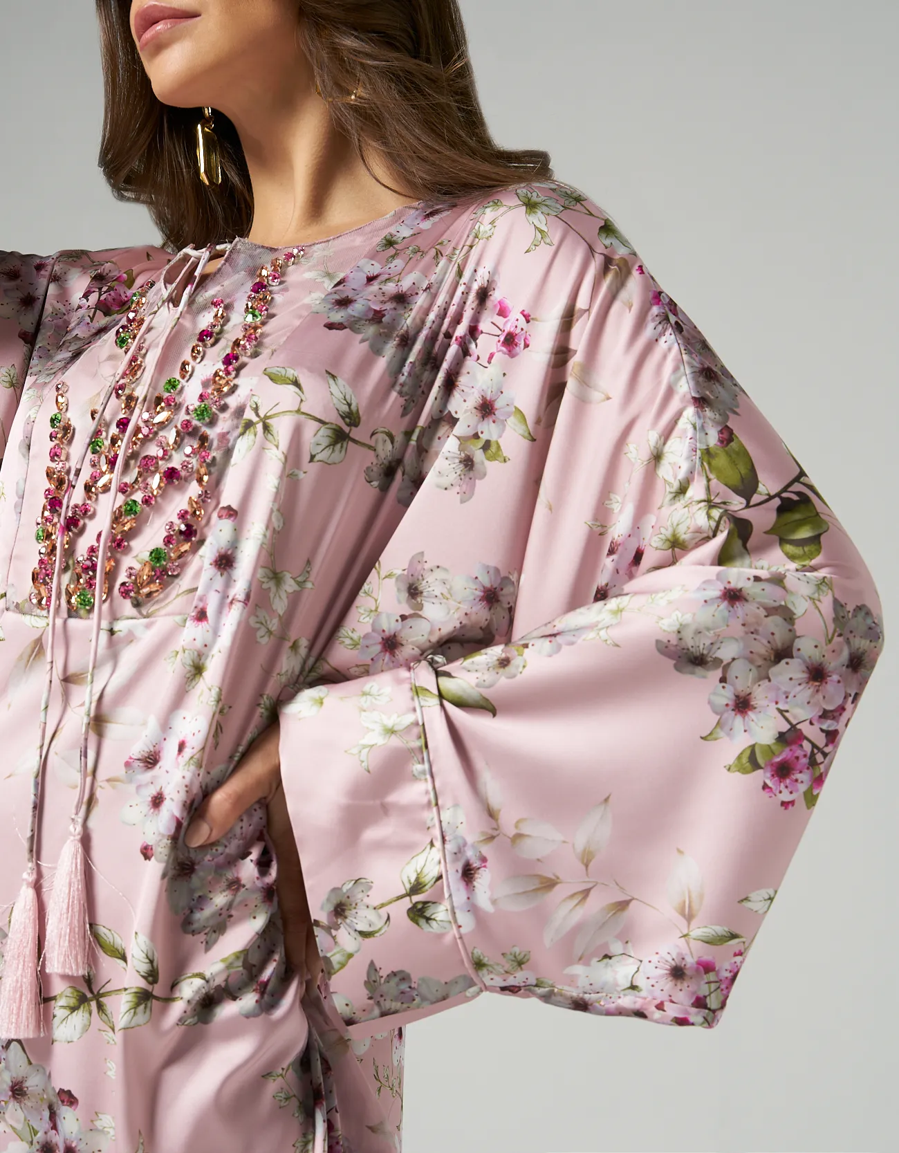 Flower Printed Pink Abaya Online UAE