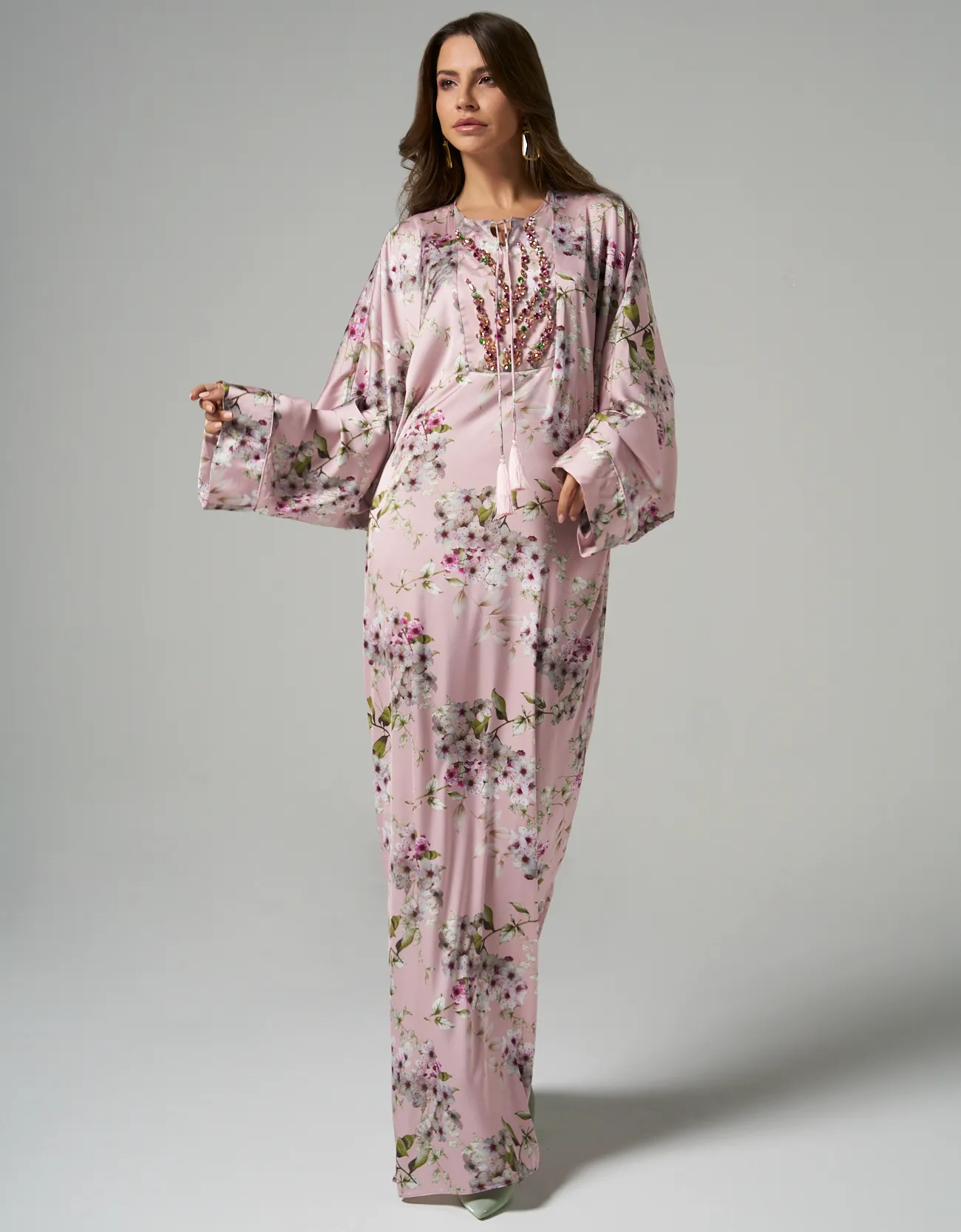 Flower Printed Pink Abaya Online UAE