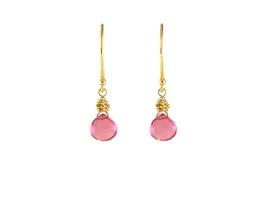 Gold Rubellite Quartz Earring