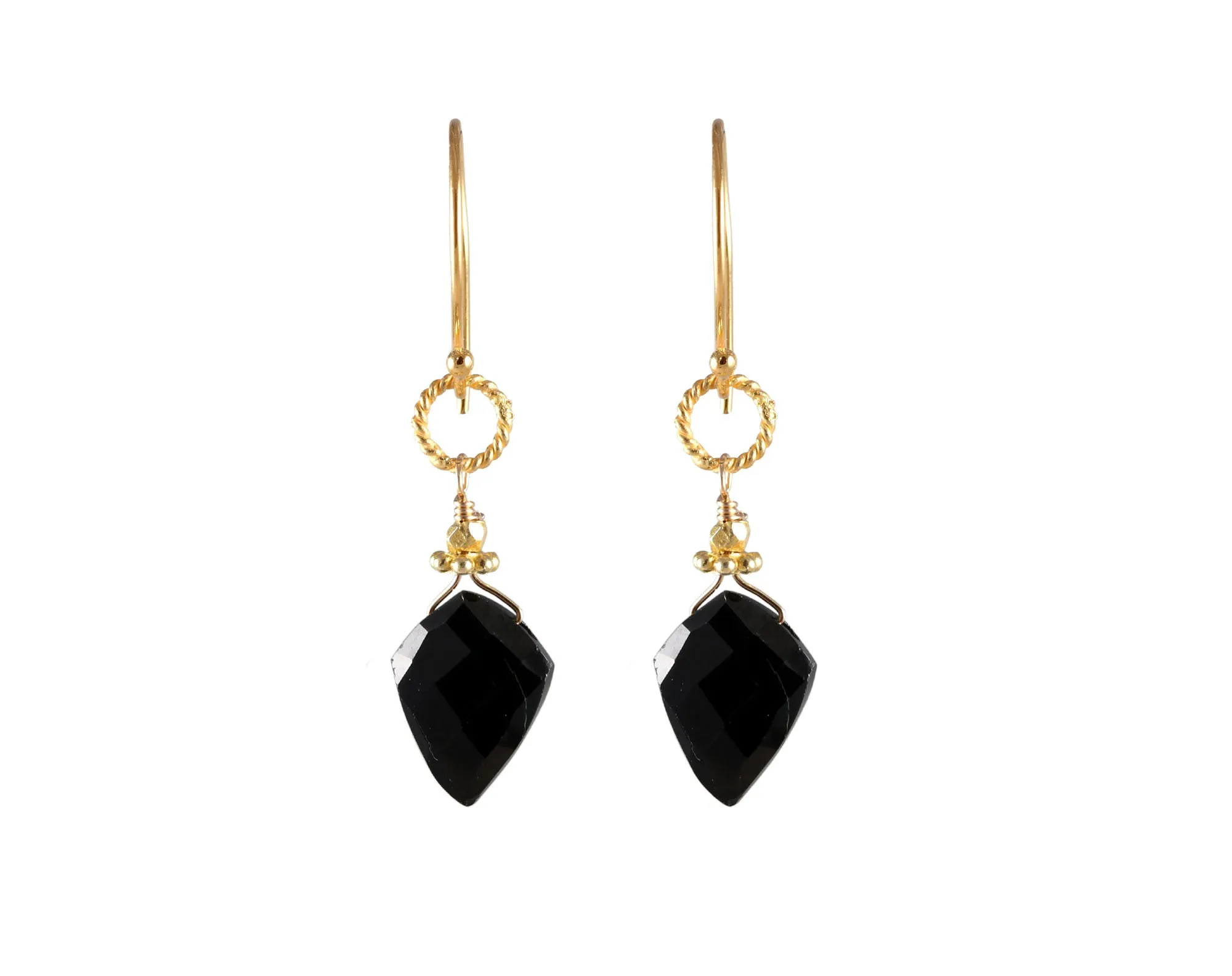 Kite Black Spinel Gold Rope Link Earrings