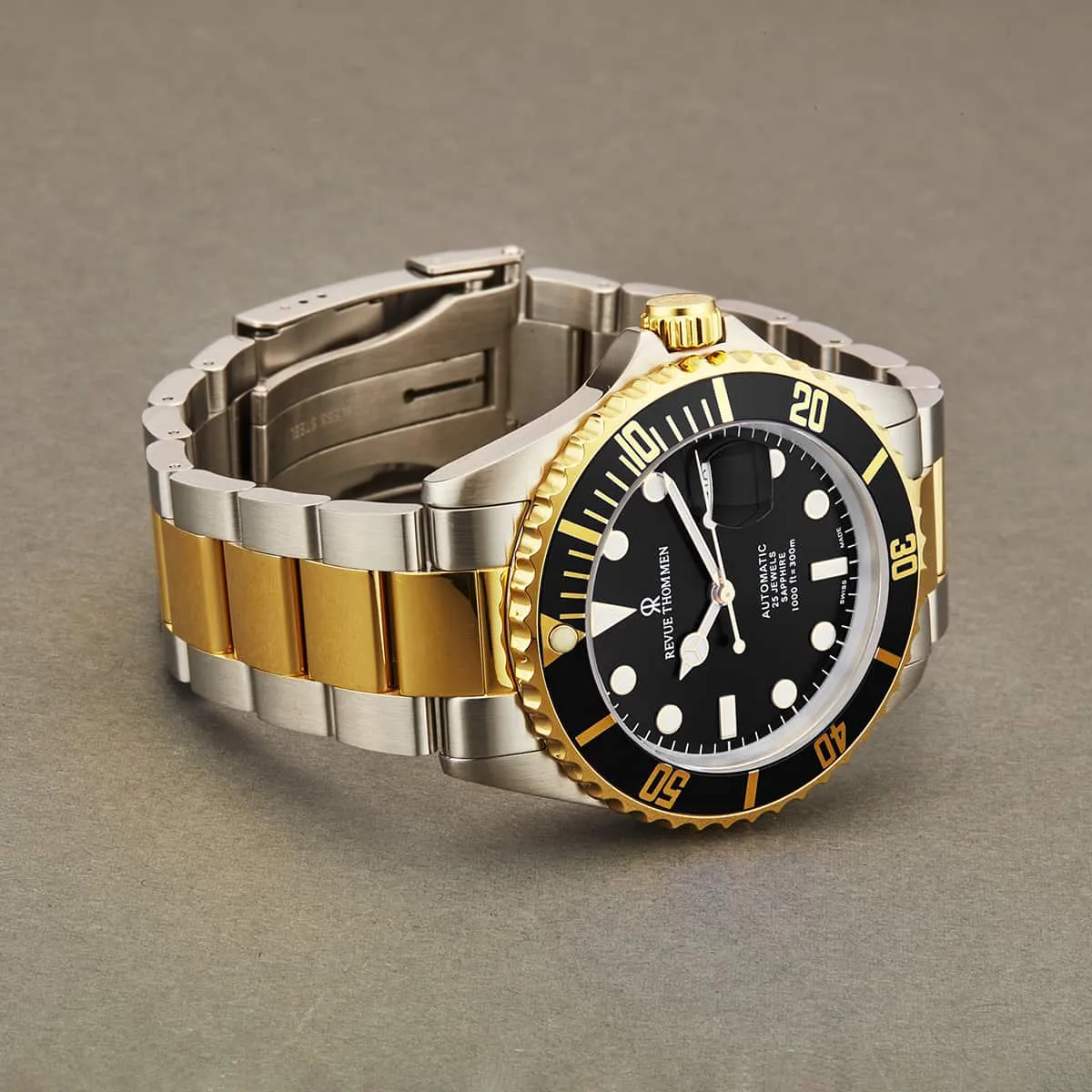 Revue Thommen Men's 17571.2147 'Diver' Black Dial Stainless Steel/Goldtone Bracelet Swiss Automatic Watch