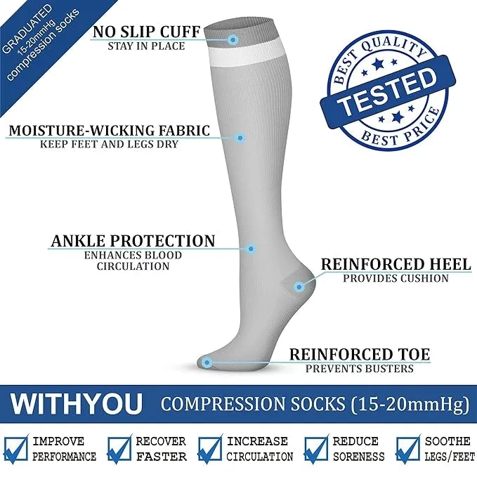 ROYALUCK Compression Socks for Women and Men(6 Pairs)-Best Support for Running, Athletic, Travel