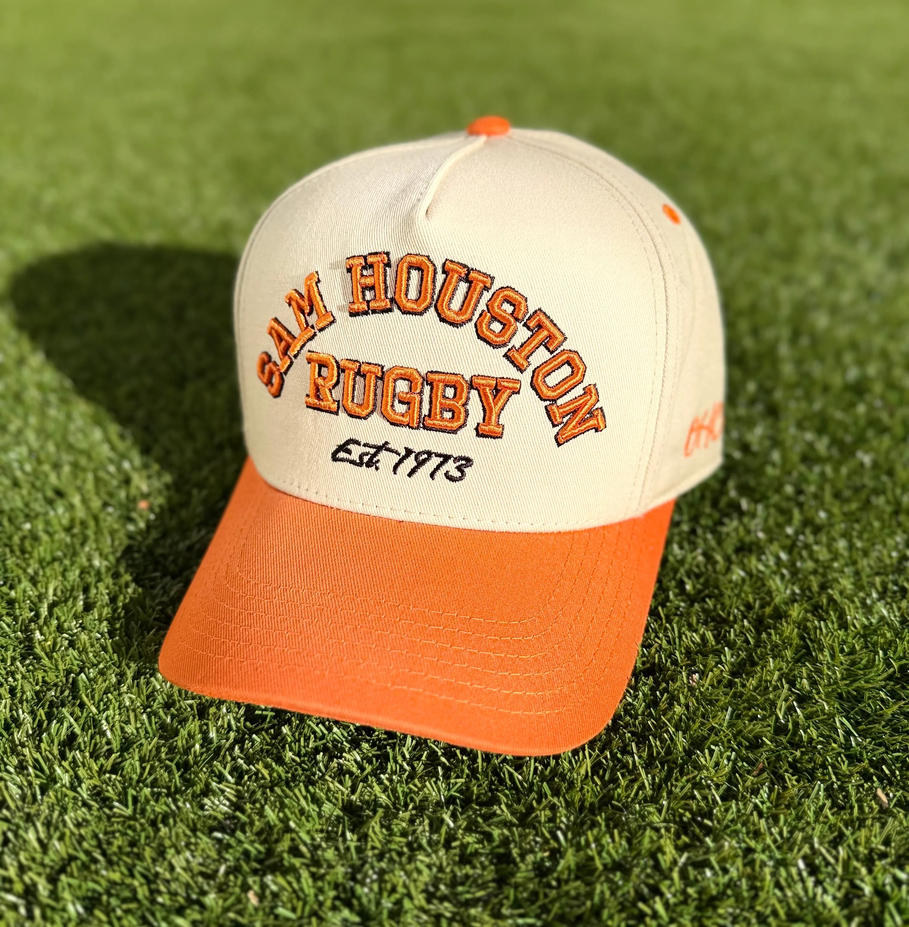 Sam Houston Rugby | Off-White with Orange & Black Stitching | Pre-Curved Snapback
