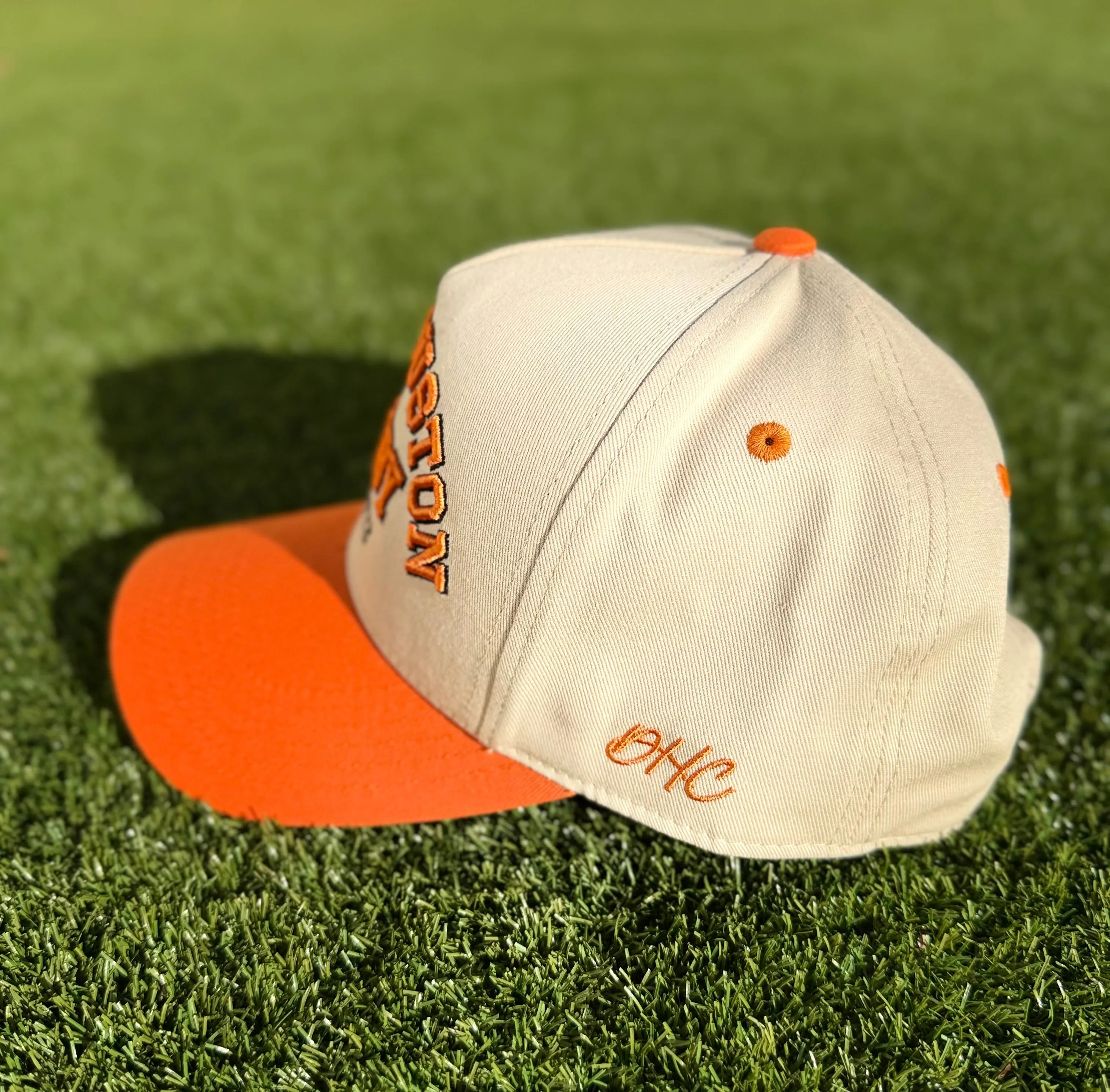 Sam Houston Rugby | Off-White with Orange & Black Stitching | Pre-Curved Snapback