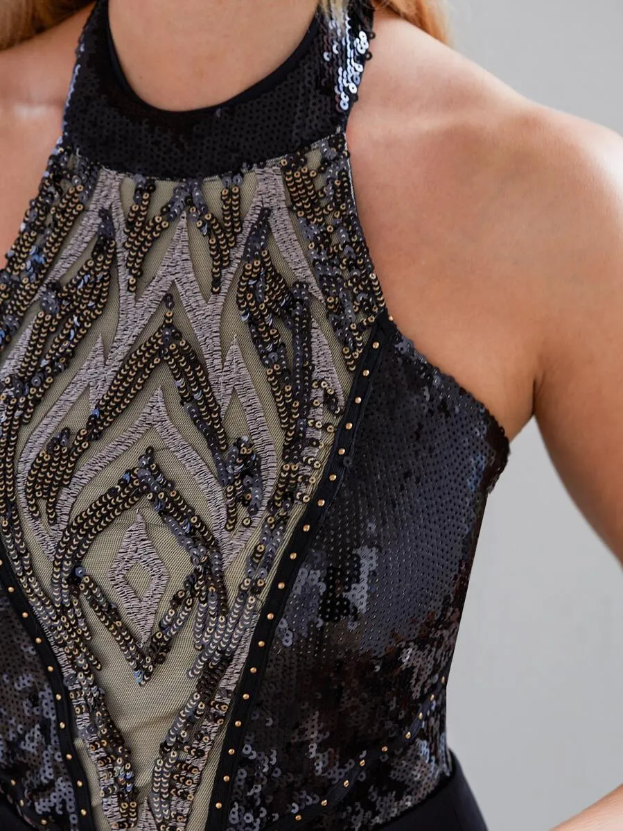 SEQUIN OPEN BACK HALTER BODYSUIT