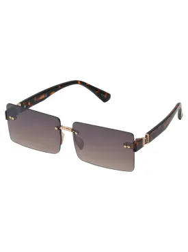 Sleek Rectangular Metal Sunglasses in Gold & Tortoise