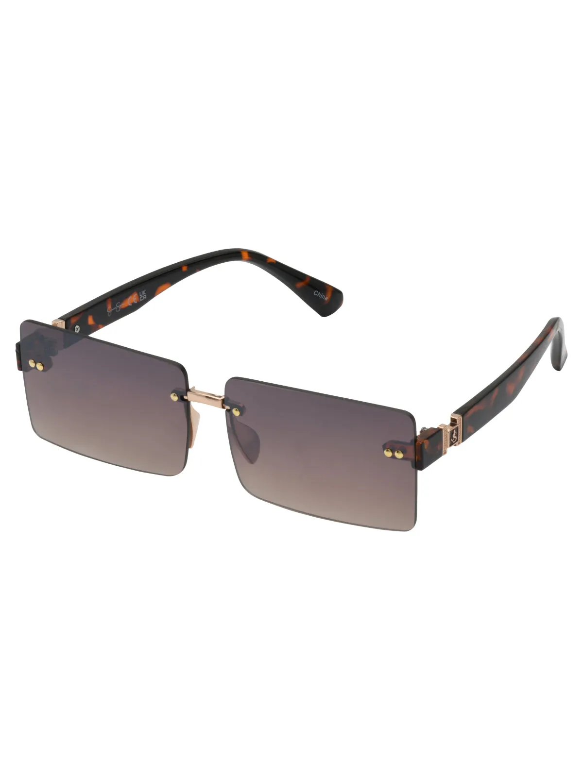 Sleek Rectangular Metal Sunglasses in Gold & Tortoise