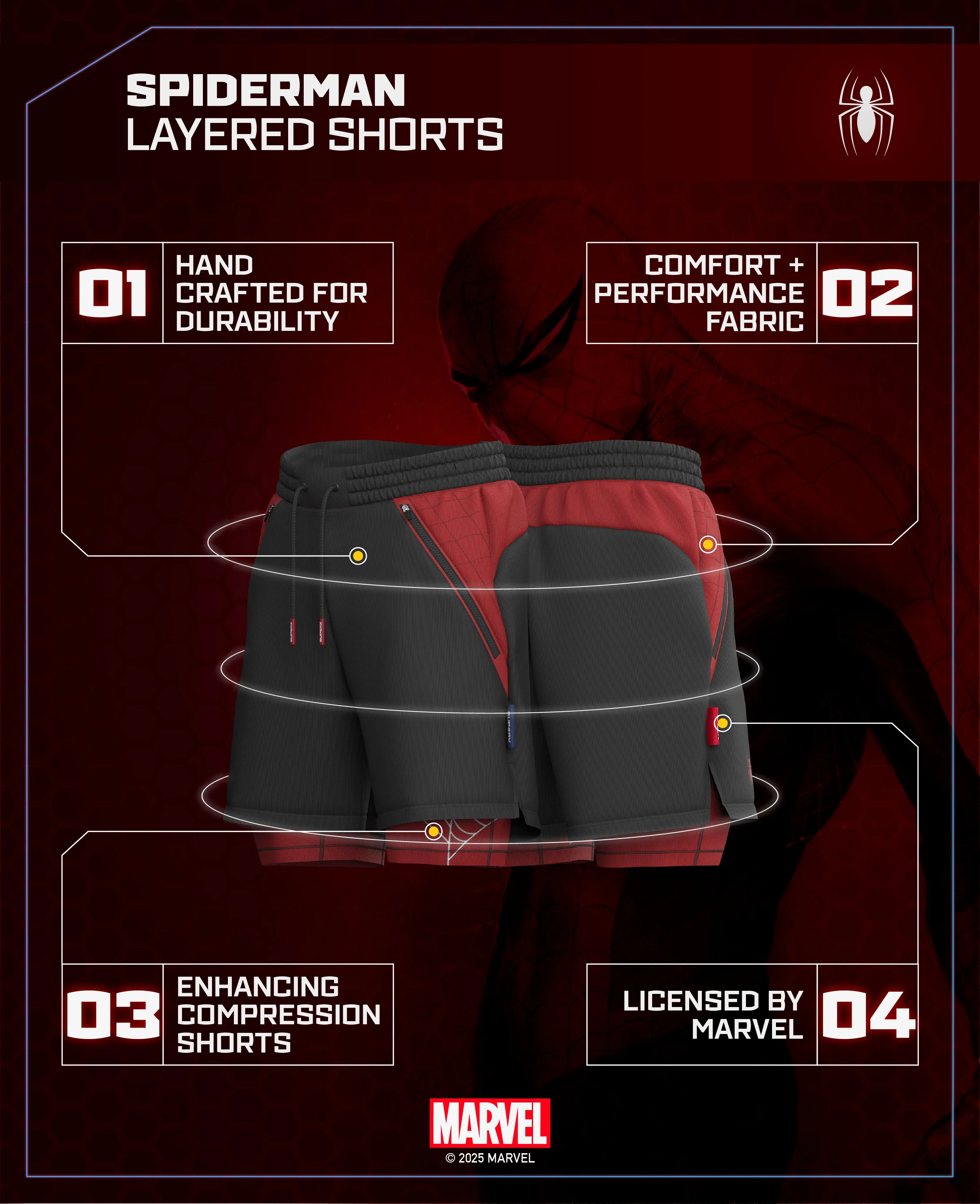 SPIDER-MAN Performance Lined Shorts 7" - Venom Black