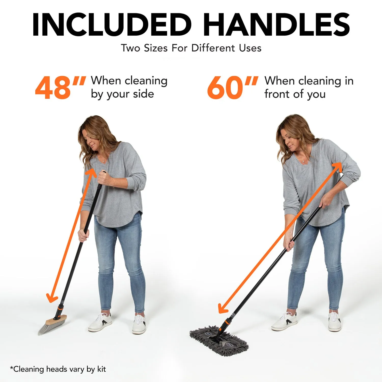 Standard Angle Broom Head and Dust Mop Head Bundle with 2 Handles